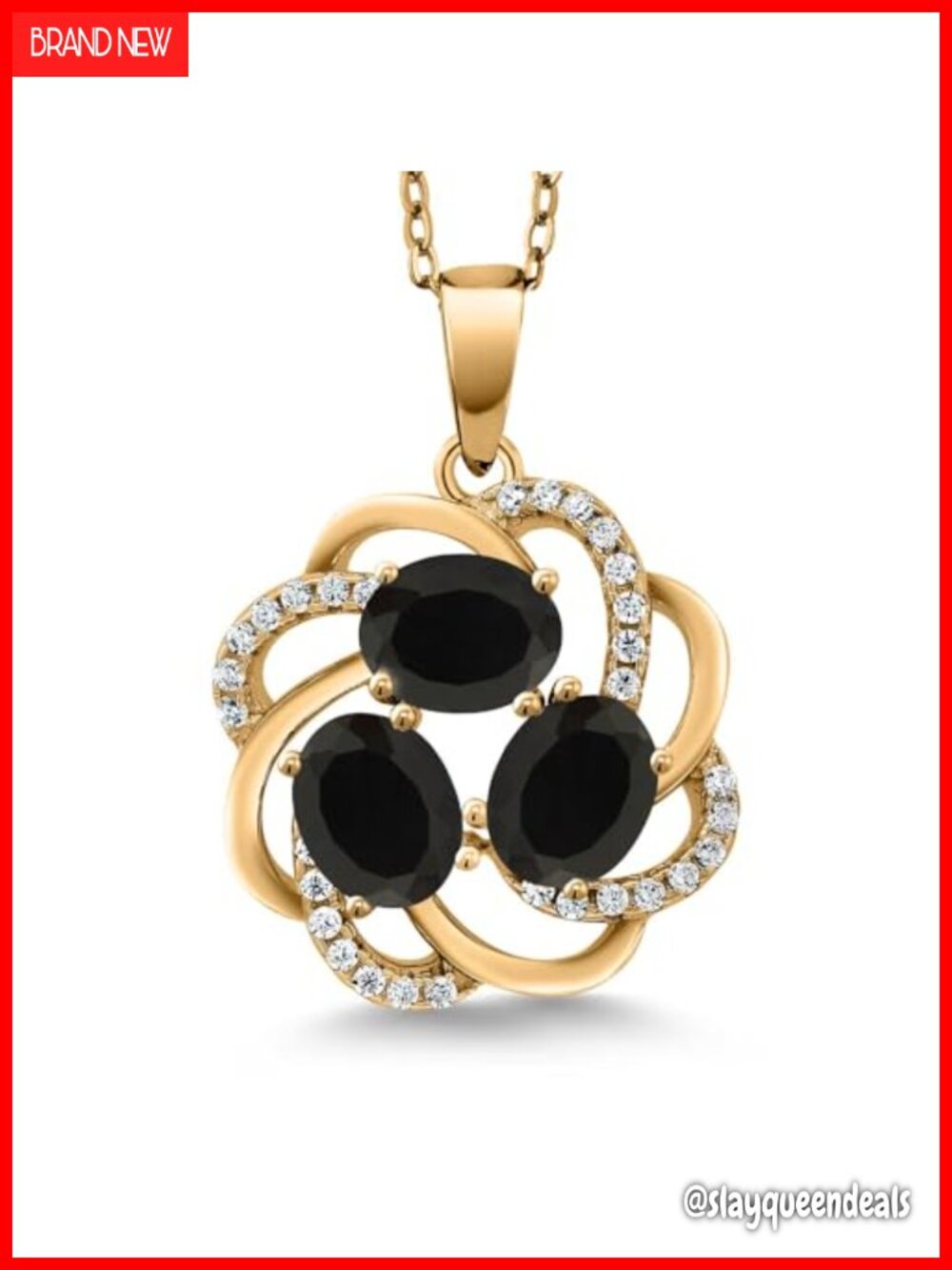 18K Yellow Gold Plated Silver Gemstone 3 Stone Spiral Pendant Necklace 18"